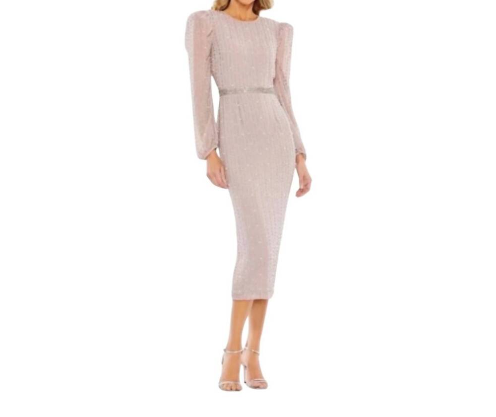 NEW MAC DUGGAL beaded long sleeve embellished dress in lilac
